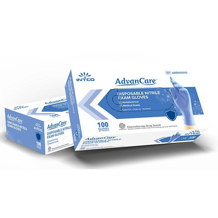 alt: XL Medical Nitrile Gloves - Blue - Intco AdvanCare - Pack of 100